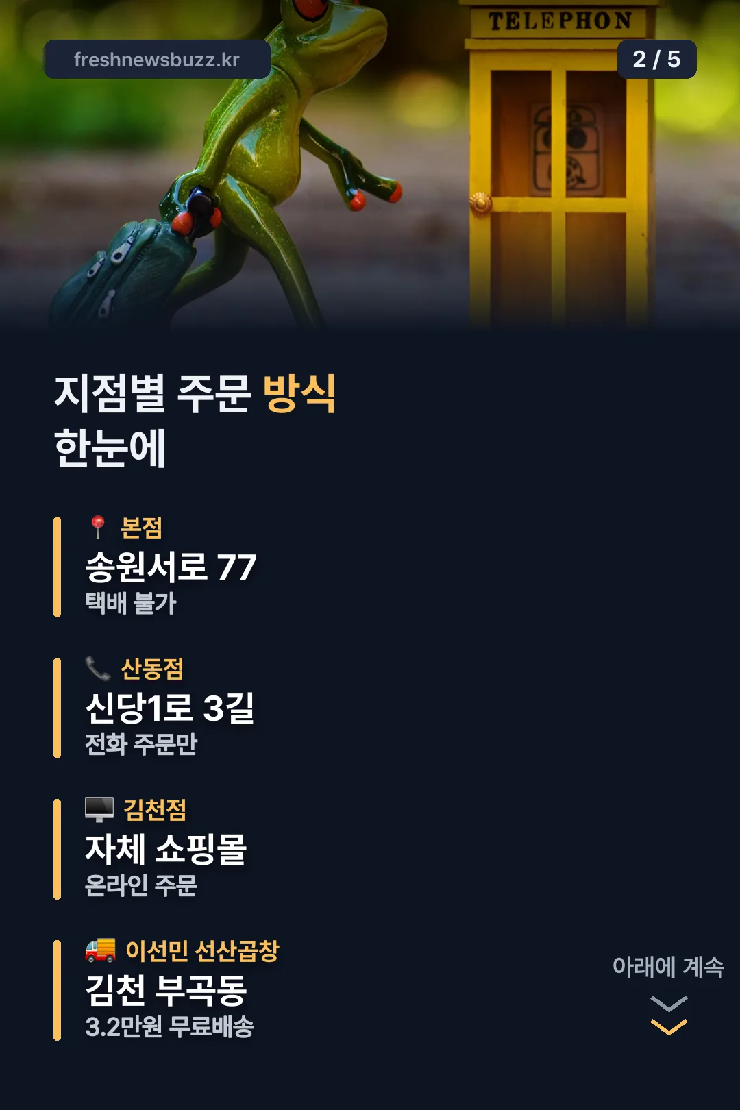 지점별 주문 방식 한눈에